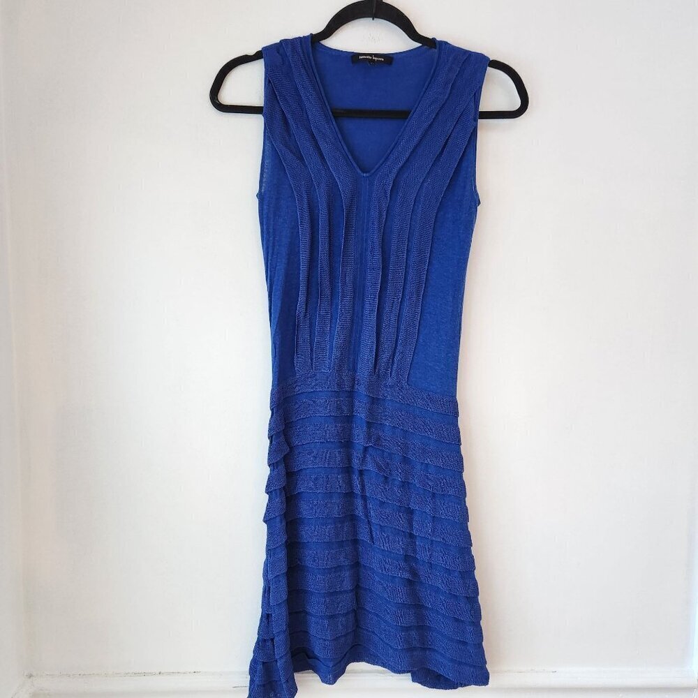 Nanette Lepore Silk Linen Blend Blue Dress Drop Waist Flapper Knit Women's XS